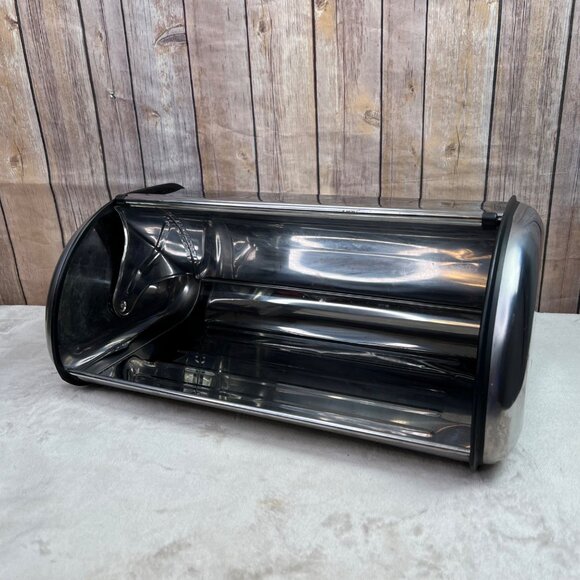 Retro Stainless Steel Bread Box Storage Bin Organizer Countertop Rolltop Door - Picture 3 of 6
